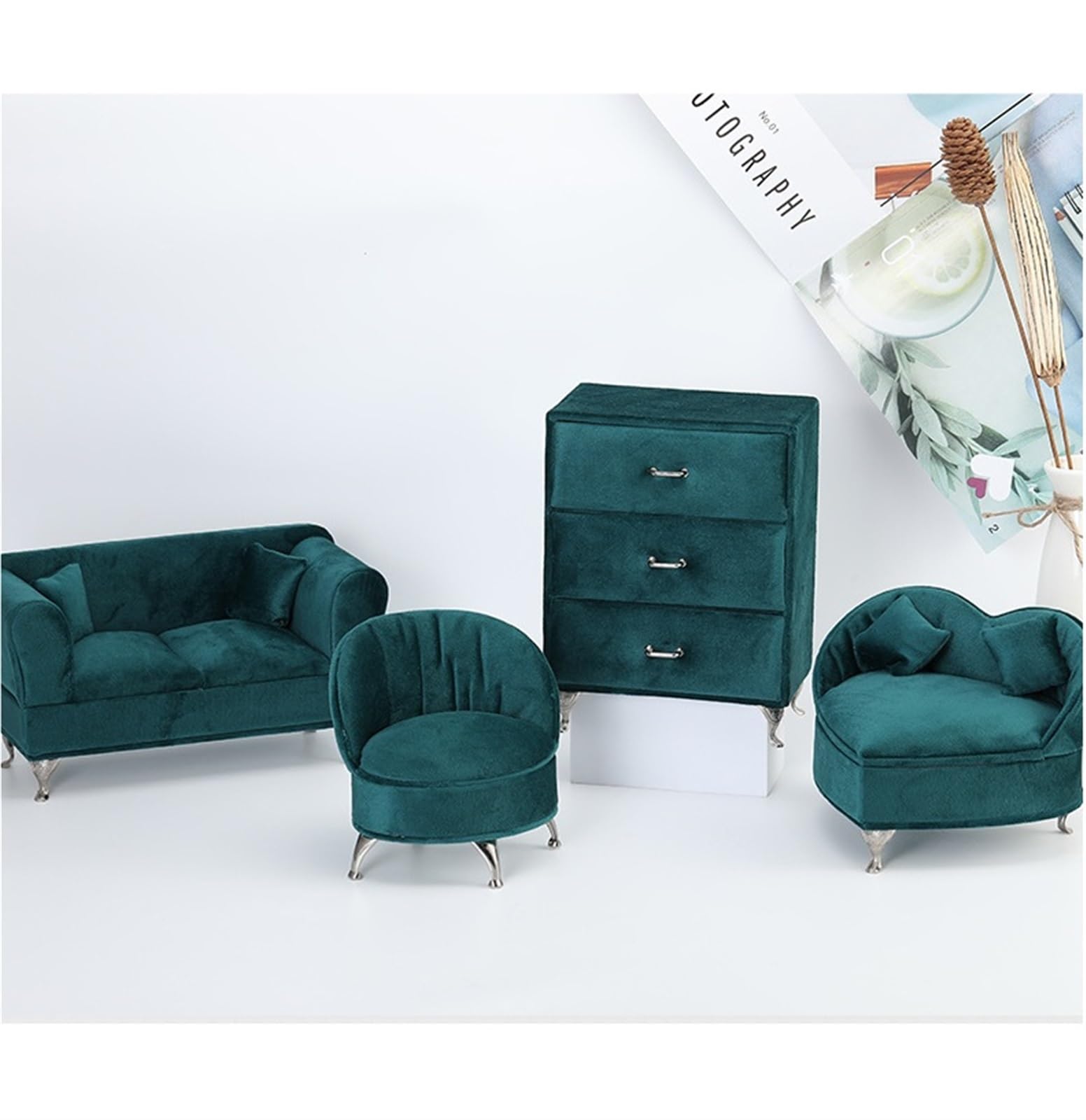 Pudełko Na Biżuterię Flanelowy Organizer Na Biżuterię Mały Organizer Na Biżuterię W Kształcie Sofy Lustro Do Makijażu Organizer Na Pierścionki Biżuteria Organizer Na Makijaż Etui ，Azul-D