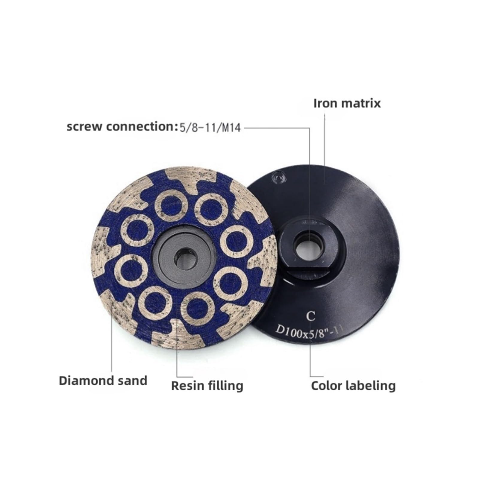 GZHXF Disco abrasivo diamantato riempito di resina da 4 pollici/100 mm for granito, marmo, pietra, mola a tazza diamantata grossolana, media, fine, migliore M14, filettatura 5/8"-11