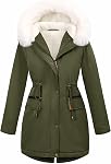 AFFA Women's Winter Warm Fleece Lined Parka Jacket Thickened Drawstring Hooded Sherpa Coat with Detachable Fur
