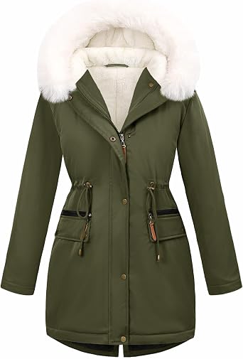UMIPUBO Women's Winter Parka Fleece Lined Jacket Thicken Puffer Coat with Removable Fur Trim Warm Anoraks Outwear with Hood