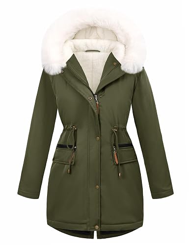 Women's Winter Warm Parka Jacket Fleece Lined Drawstring Thicken Coat