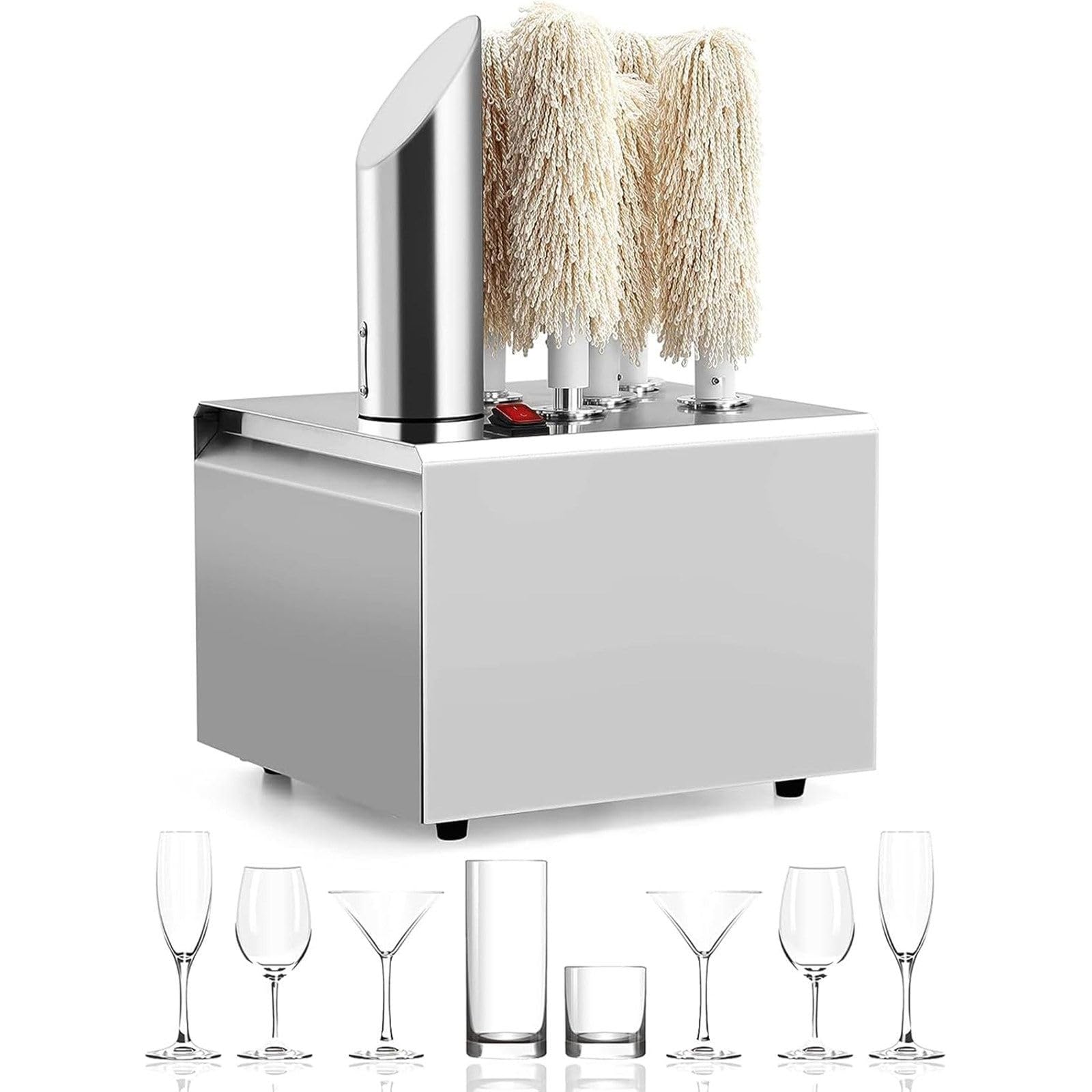 Máquina de limpieza de vasos de 5 cabezales (800 tazas por hora) + función de secado de aire caliente. Diámetro aplicable: 1.18 a 3.93 pulgadas, 1375 W, máquina de limpieza de copas de vino para bares