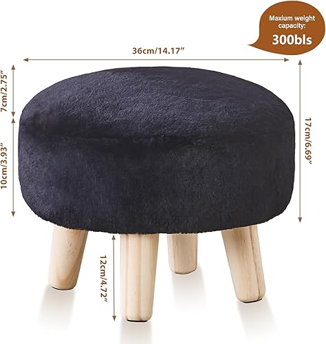 Miniatura 3 de Cpintltr Reposapiés redondo, taburete otomano de lana de conejo con hongos, taburete de madera maciza, pequeño tapizado otomano, taburete para