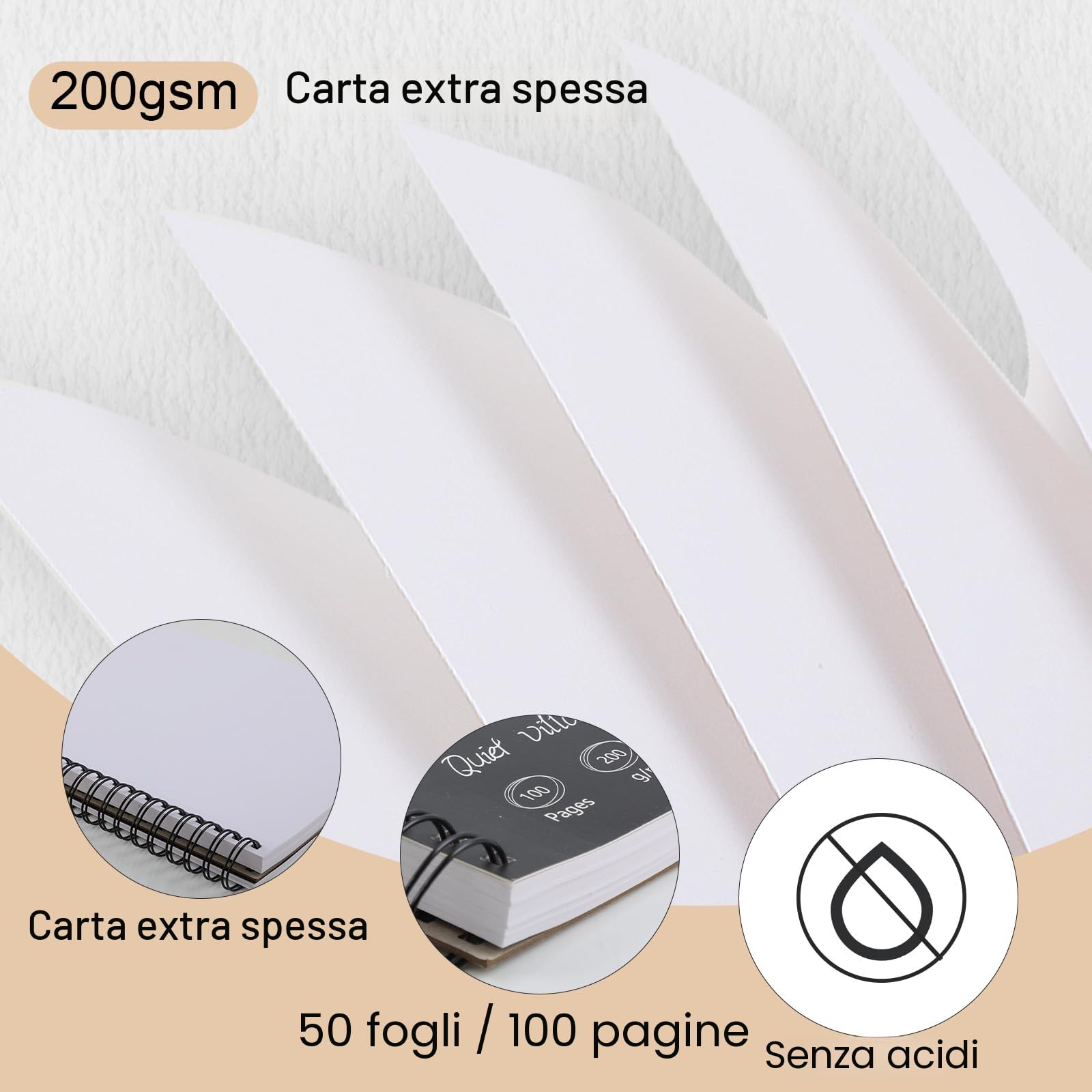 Sketchbook A4 – Album da Disegno Premium, 50 Fogli/100 Pagine, 200 g/m², Blocco da Disegno A4 a Spirale, Album Disegno e Quaderno da Disegno per Artisti e Designer, Ideale per Schizzi e Note.