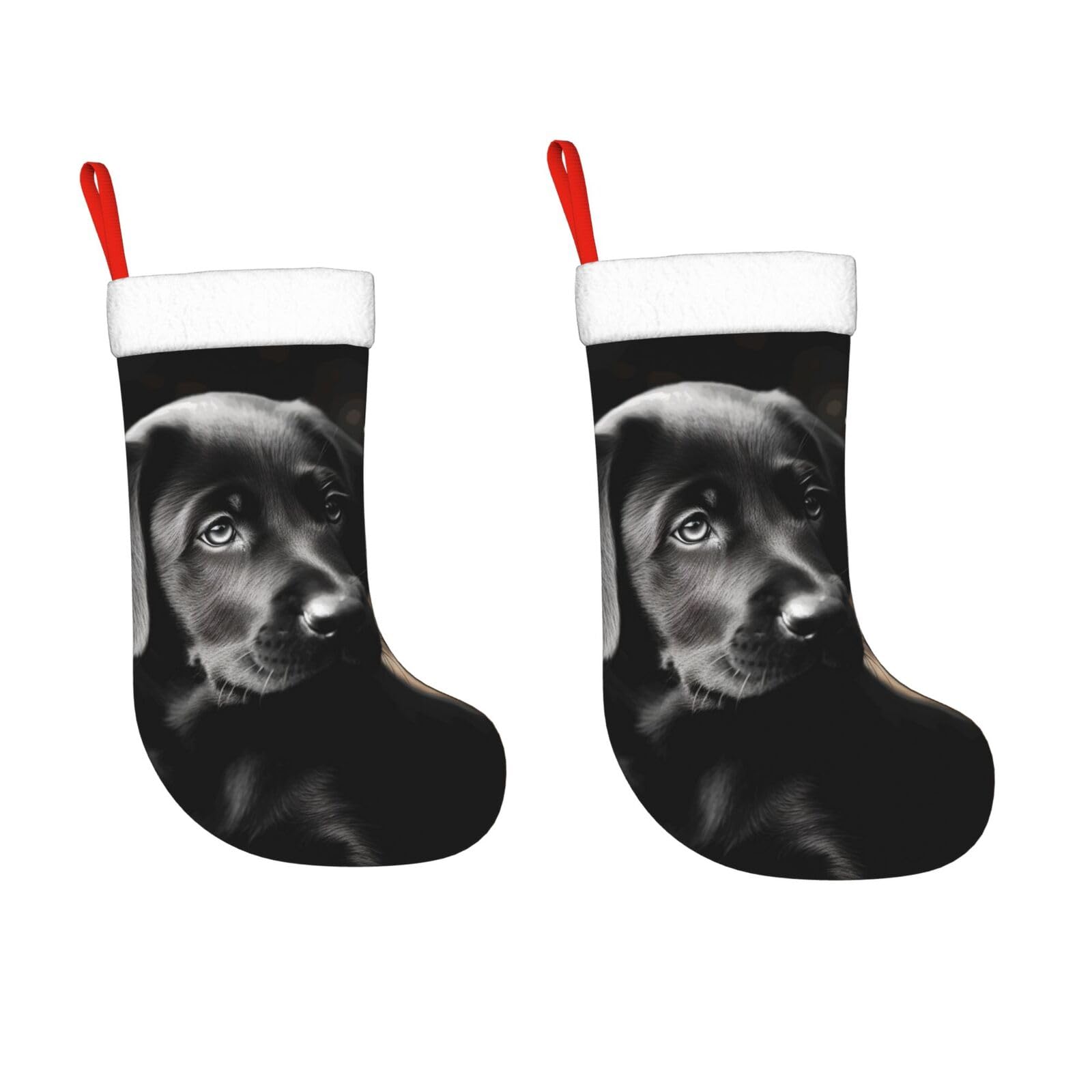 KLOPH 2 Pack 18 Inches Christmas Stockings Personalized Black Labrador Puppy Xmas Stocking Hanging Decoration Fireplace Stocking for Holiday Xmas Tree Christmas Fireplace Decor Gifts