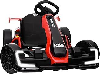 KerryYoo K61 Go Kart Electric Drift Kart with Length Adjustable Seat, 24V Outdoor Ride on Toy with 4 Speed Mode, Crazy Cart for Kids 6-12 Years Old, Fast 300W Motor, 8.5 MPH, Bluetooth - Red