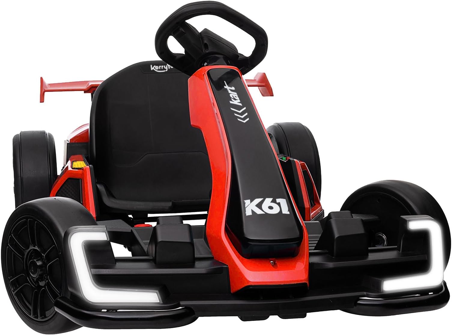 KerryYoo K61 Go Kart Electric Drift Kart with Length Adjustable Seat, 24V Outdoor Ride on Toy with 4 Speed Mode, Crazy Kart for Kids 6-12 Years Old, Fast 300W Motor, 8.5 MPH, Bluetooth - Red