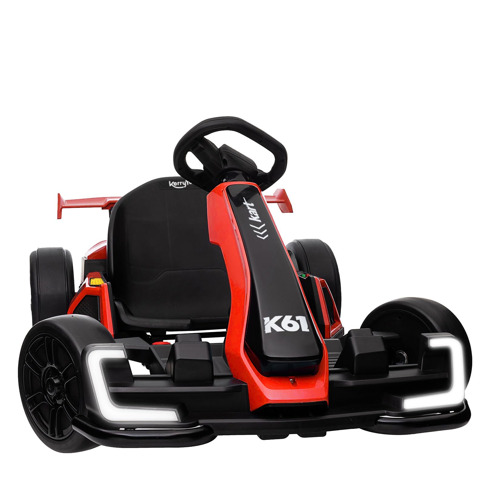 KerryYoo K61 Go Kart Electric Drift Kart with Length Adjustable Seat, 24V Outdoor Ride on Toy with 4 Speed Mode, Crazy Cart for Kids 6-12 Years Old, Fast 300W Motor, 8.5 MPH, Bluetooth - Red