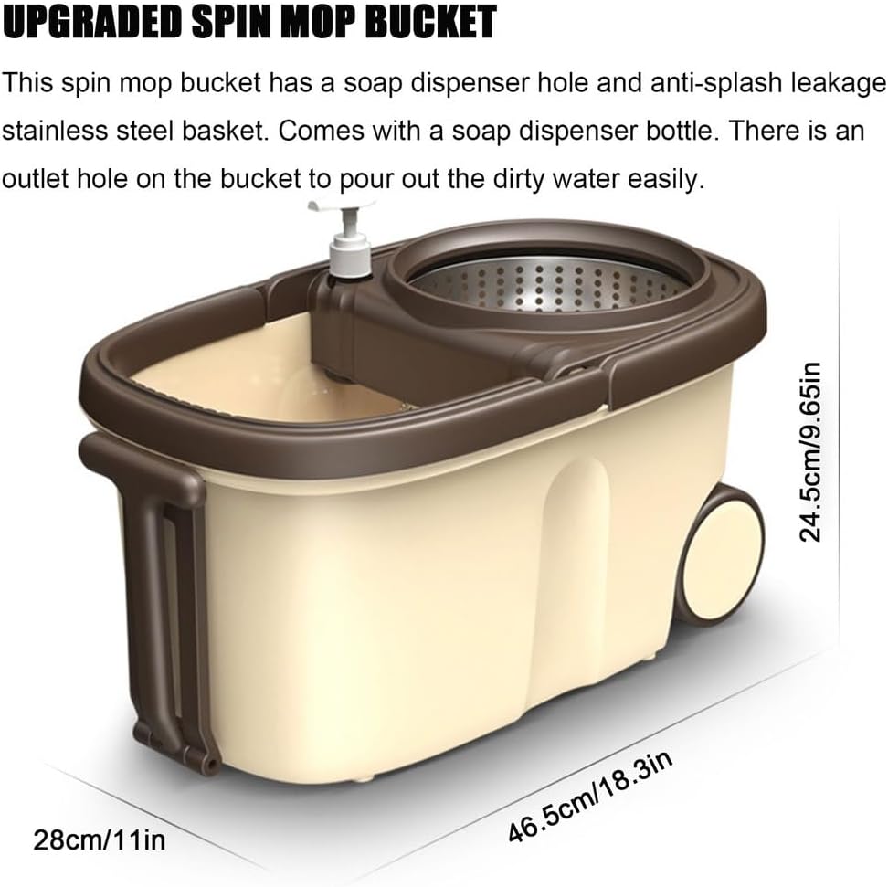 Spin Mop and Bucket with Wringer Set, 360° Spinning Mop Bucket System with 5 Microfiber Mop, 49" Extended Handle for Floor Cleaning