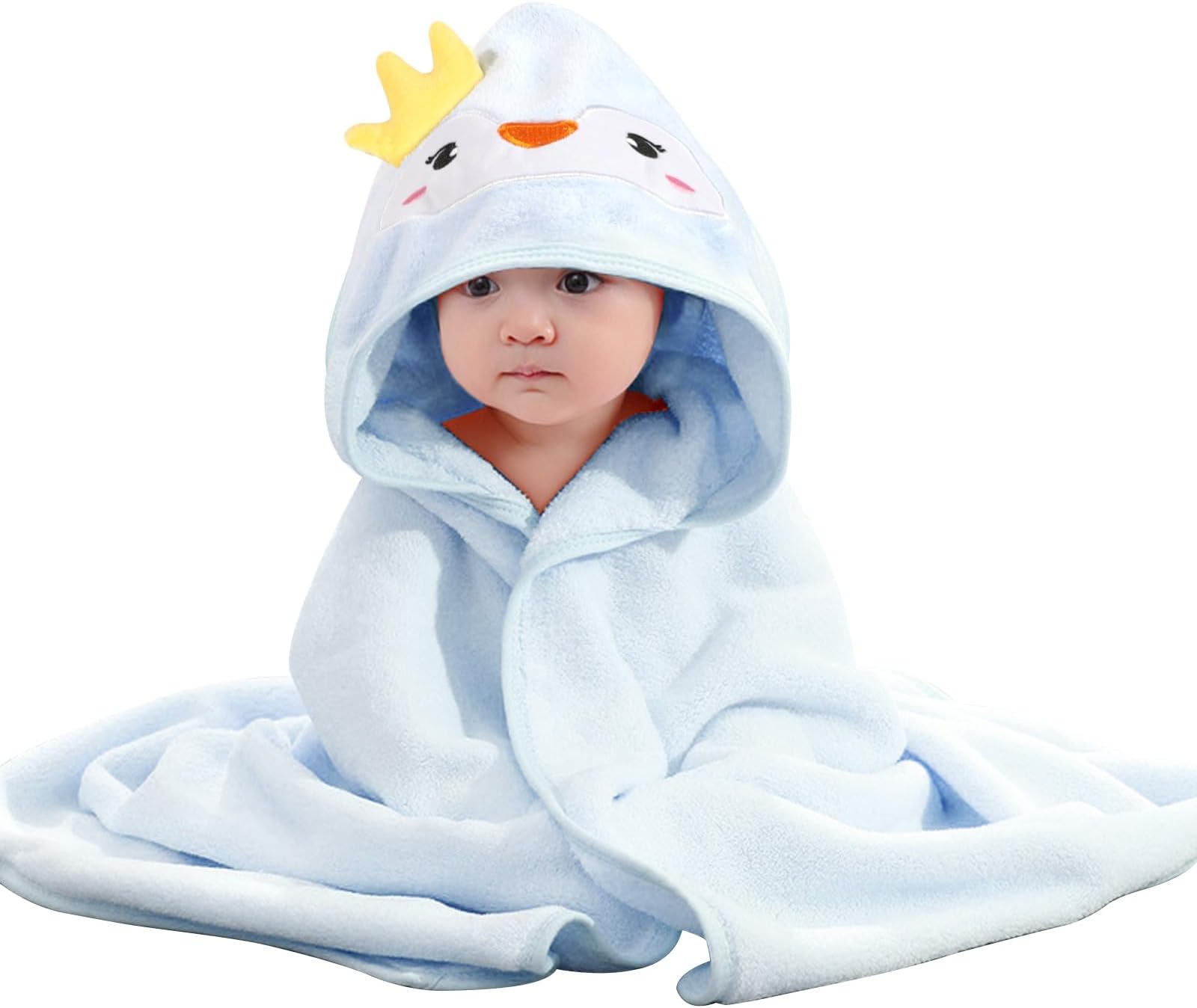 Cotton Hooded Baby Towel, Cute Baby Bath Towel for Newborns, Infants, Toddlers, Baby Towels with Hood Baby Shower Gifts for Girls Boys (BabyTowel-BluePenguin)