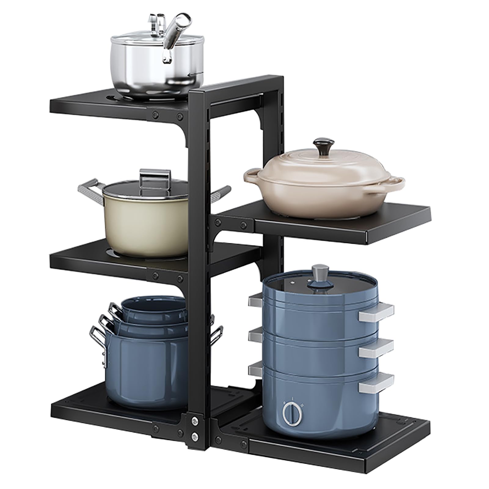 TBATM Pots and Pans Organizer for Cabinet Storage, Adjustable Many Tier Heavy-Duty Flowers and Seasonings Organizationdetachable Stand Holder for Kitchen Counter Under Sink,Black,5