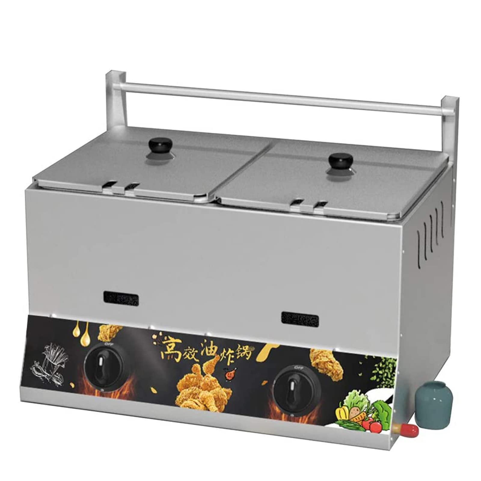 Freidora de acero inoxidable con 2 cestas – Freidora de grasa profunda de gas de 22 L para equipos de cocina comerciales de restaurantes y hogares