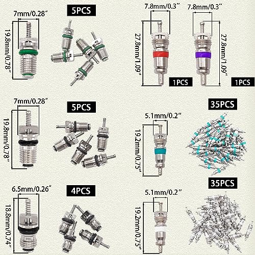 Image of Taiss 102PCS Car Air Conditioner Valve Core Accessories Kit with valve core Remover Tool R12 R134a Refrigeration Tire Valve Stem Cores A /C valve core kit F-090-102PCS