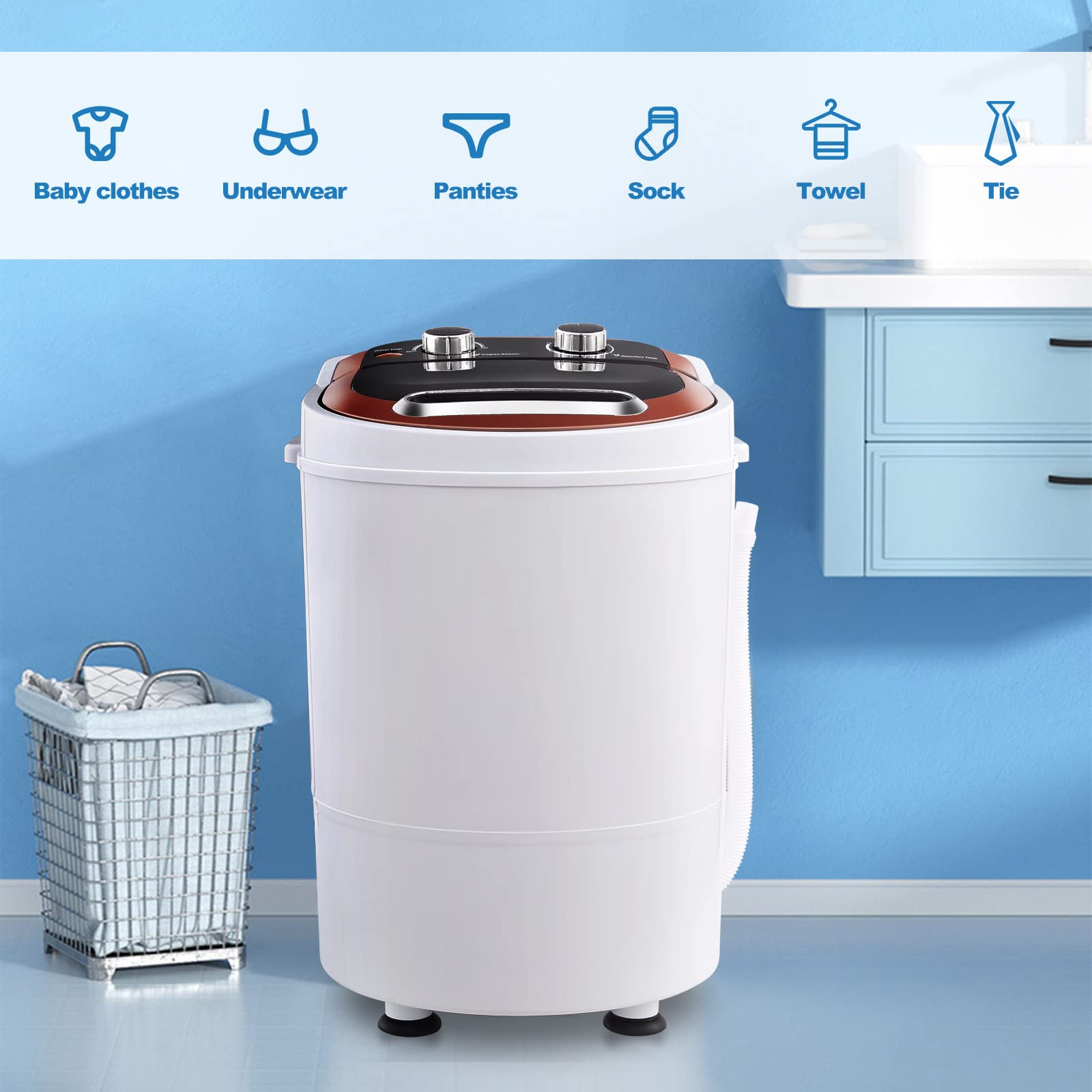 TUKAILAI Mini Waschmaschine, Camping Waschmaschine für 3 kg Wäsche, 2 in 1 Reisewaschmaschine Schleuder, Mobile Waschmaschine Single Tub Nicht elektrische Waschmaschine Spin Trockner mit Timer Control