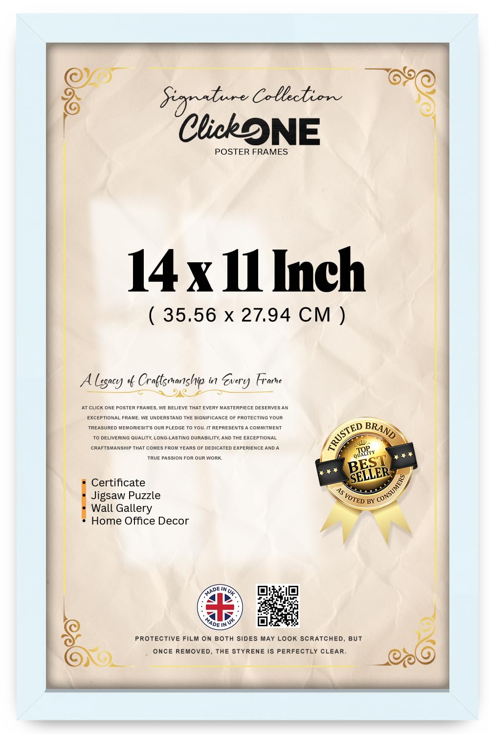 Click One Sophisticated 14 X 11 Inch Poster Frame | Rotating Vertical And Horizontal Display (35.56 X 27.94 CM), Slim White Border For Living Room, Office, Gallery And Exhibition Walls — Modern