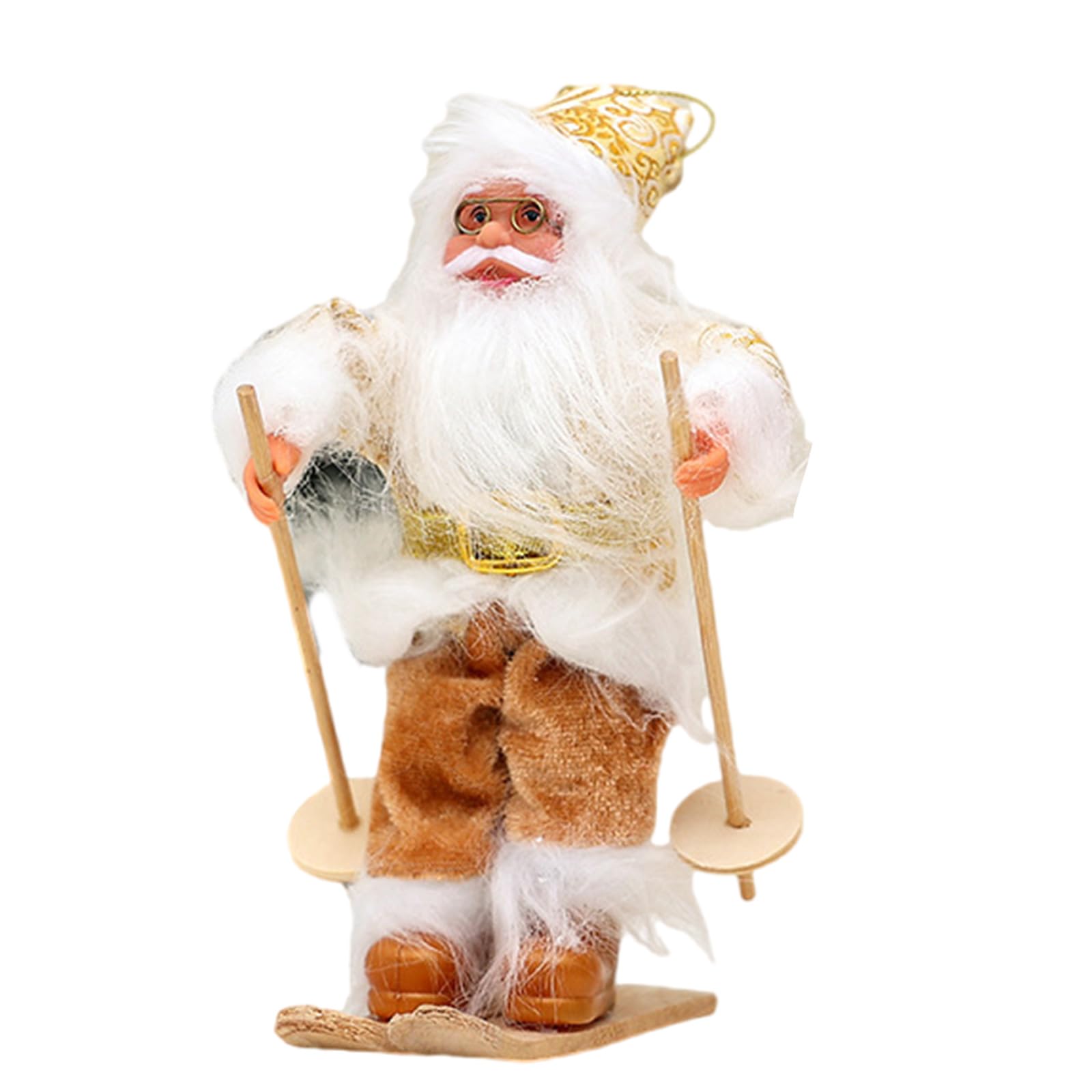 Tfaoys Gold Festival Santa Skiing Figure Delicate Santa On Skis Figurine For Christmas Decors Lover Fireplaces Mantels Decors