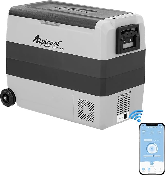Alpicool T60 60 Litre Portable Fridge 12V 24V Cool Box Electric Freezer Small Freezer for Car Camping Truck Boat and Socket with USB Port