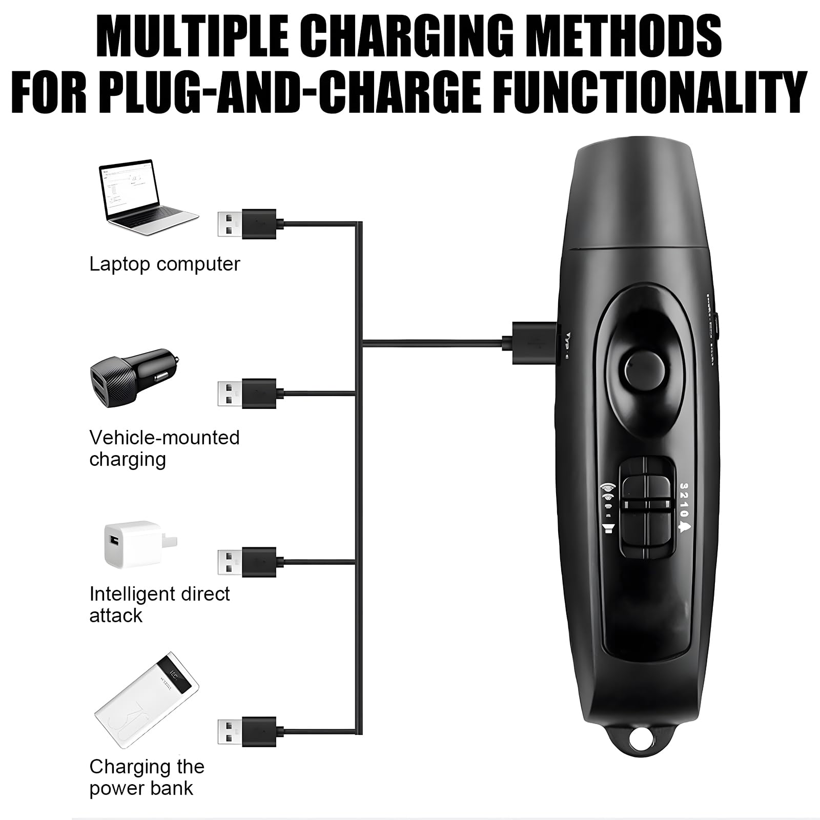 Fischietto elettronico con torcia: ricarica USB, fischietto sportivo elettronico con 4 livelli di volume e 3 toni, fischietto regolabile per allenatori, arbitri, sport, sopravvivenza (nero)