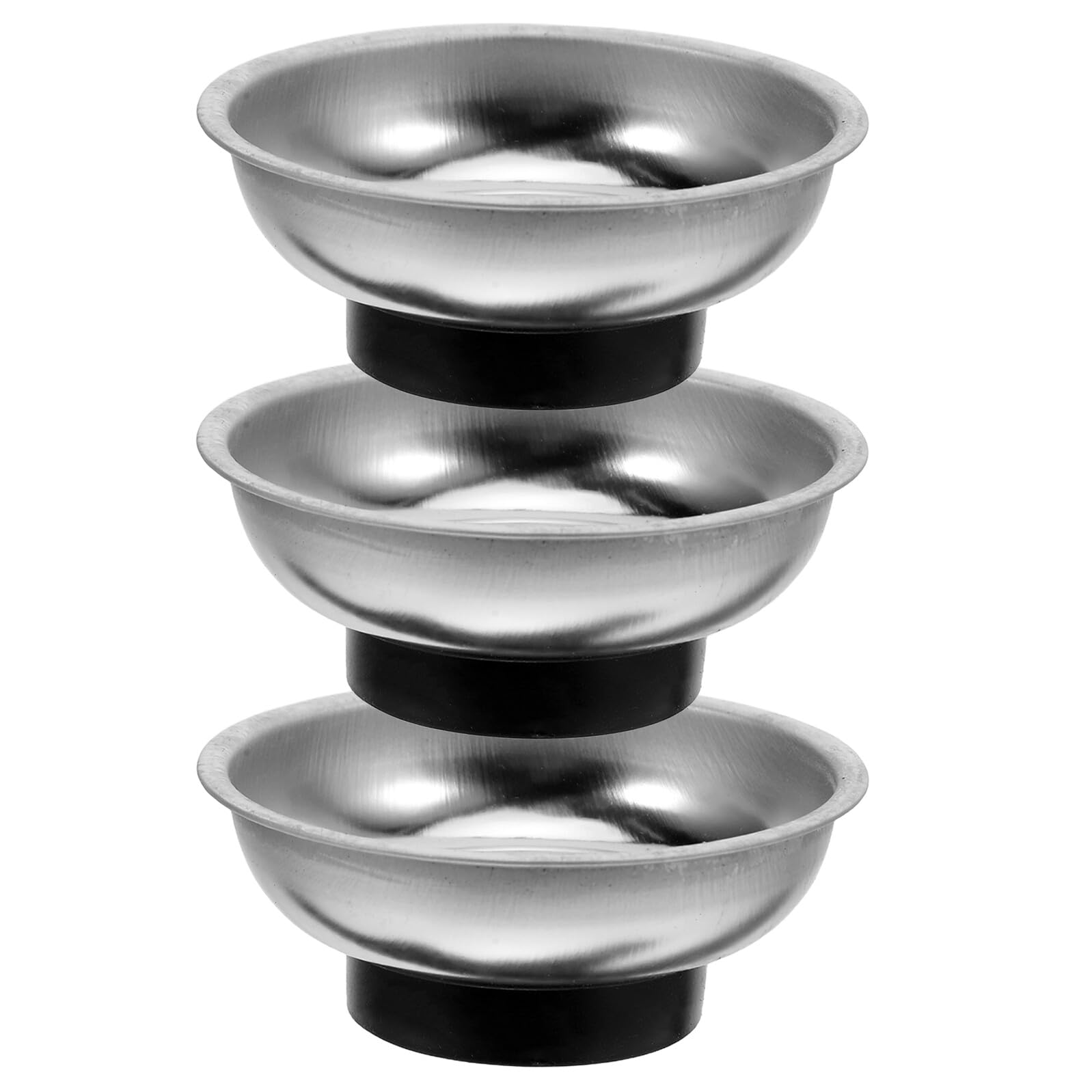 3 Bandejas magnéticas redondas para pernos y tornillos de garaje color plateado
