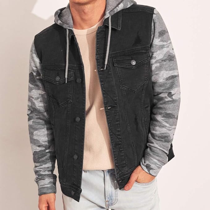 hollister hooded denim jacket mens