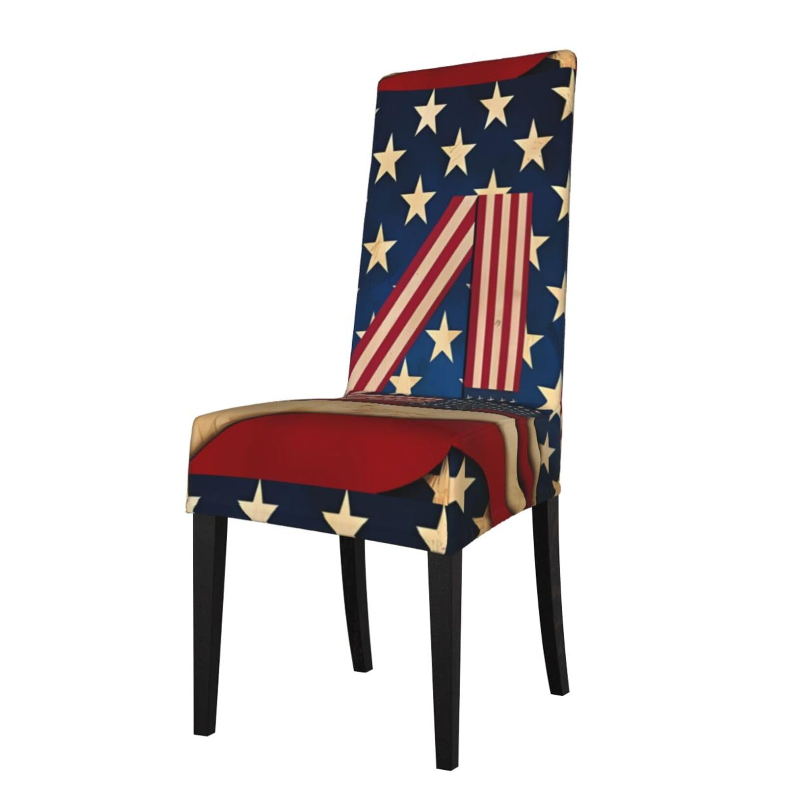 HJFCZH 4th of July Patriotic Flag Prints Dining Chair Throw Covers – Stretchable Polyester-Spandex Fabric for Elegant Home & Event Decor - Universal Fit & Easy Care