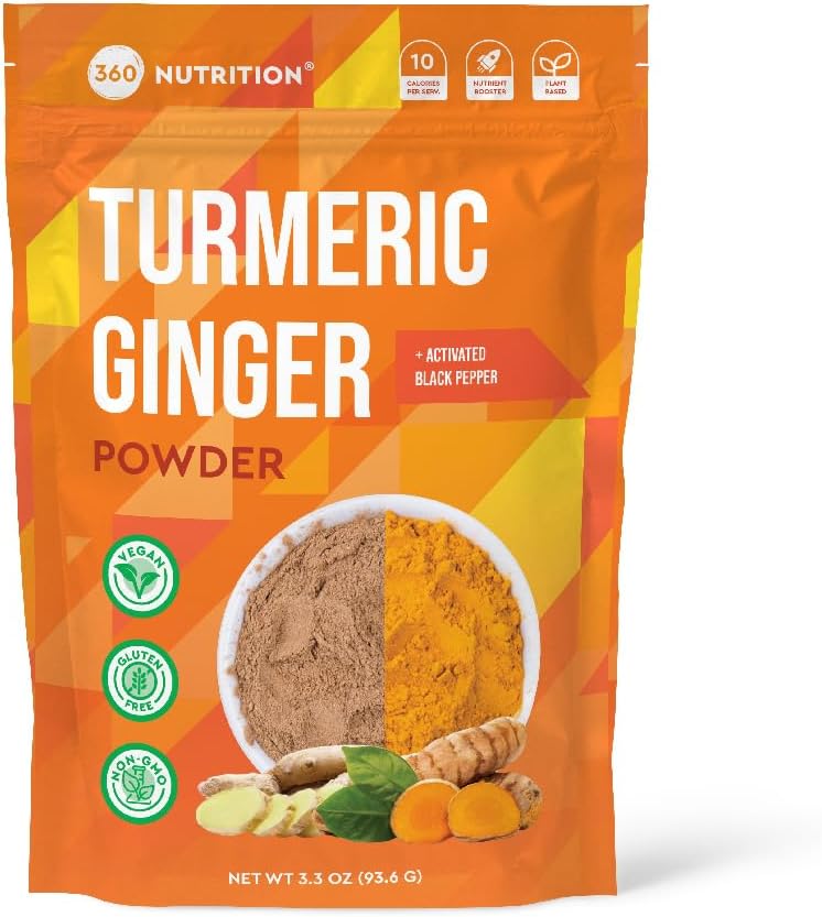 Turmeric Supplement with Ginger Root Powder, Vegan Turmeric Curcumin with Black Pepper for Joint Support, Gut Health & Digestion, Keto Friendly, Caffeine Free, 3.3 oz, 31 Servings