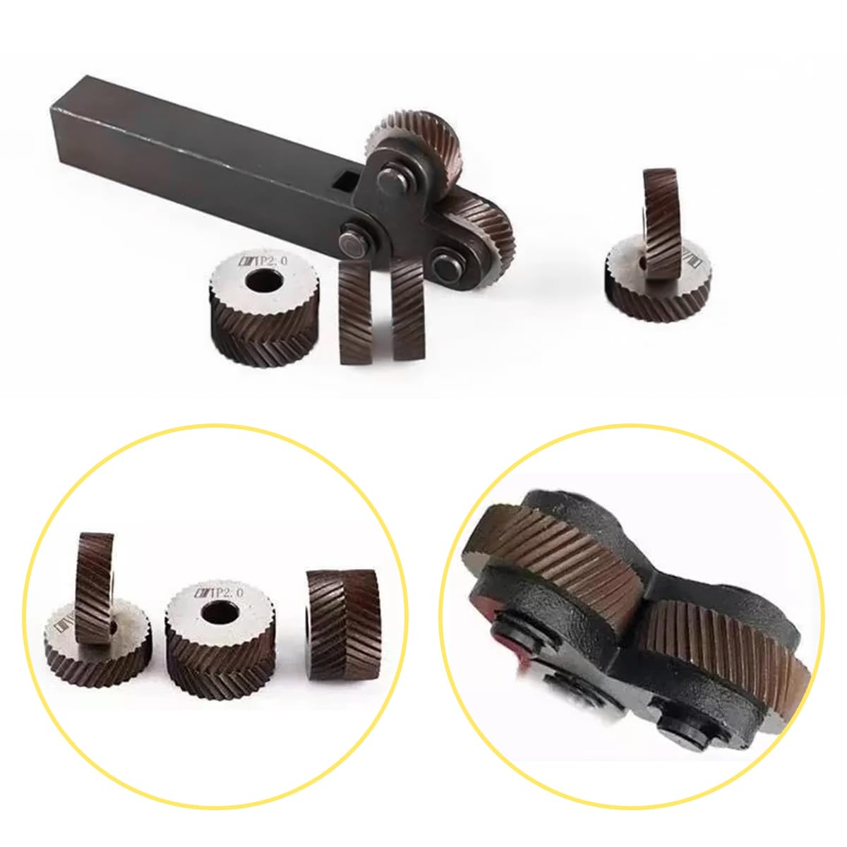 Jeu de 7 Outils de moletage en Acier Noir, molettes linéaires Doubles diagonales de 0,5/1/2 mm, pour Le Traitement des Motifs de Machines