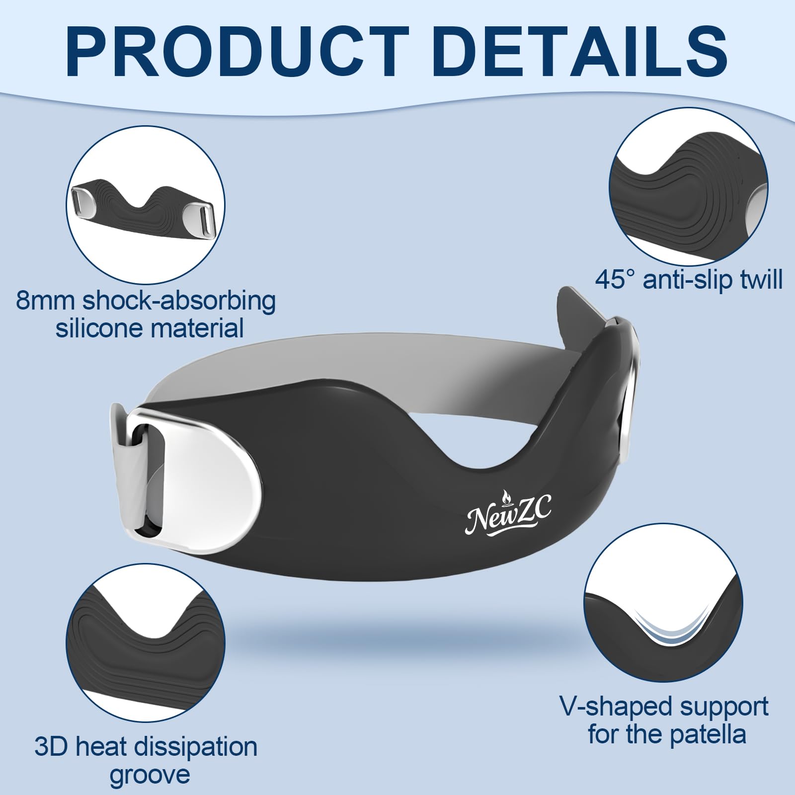 Yoassi Lot de 2 Genouillère Rotulienne Sport, Attelle Genou avec Soutien en Silicone, Bande Genoux de Protection Réglable pour Basketball, Musculation etc. -Noir