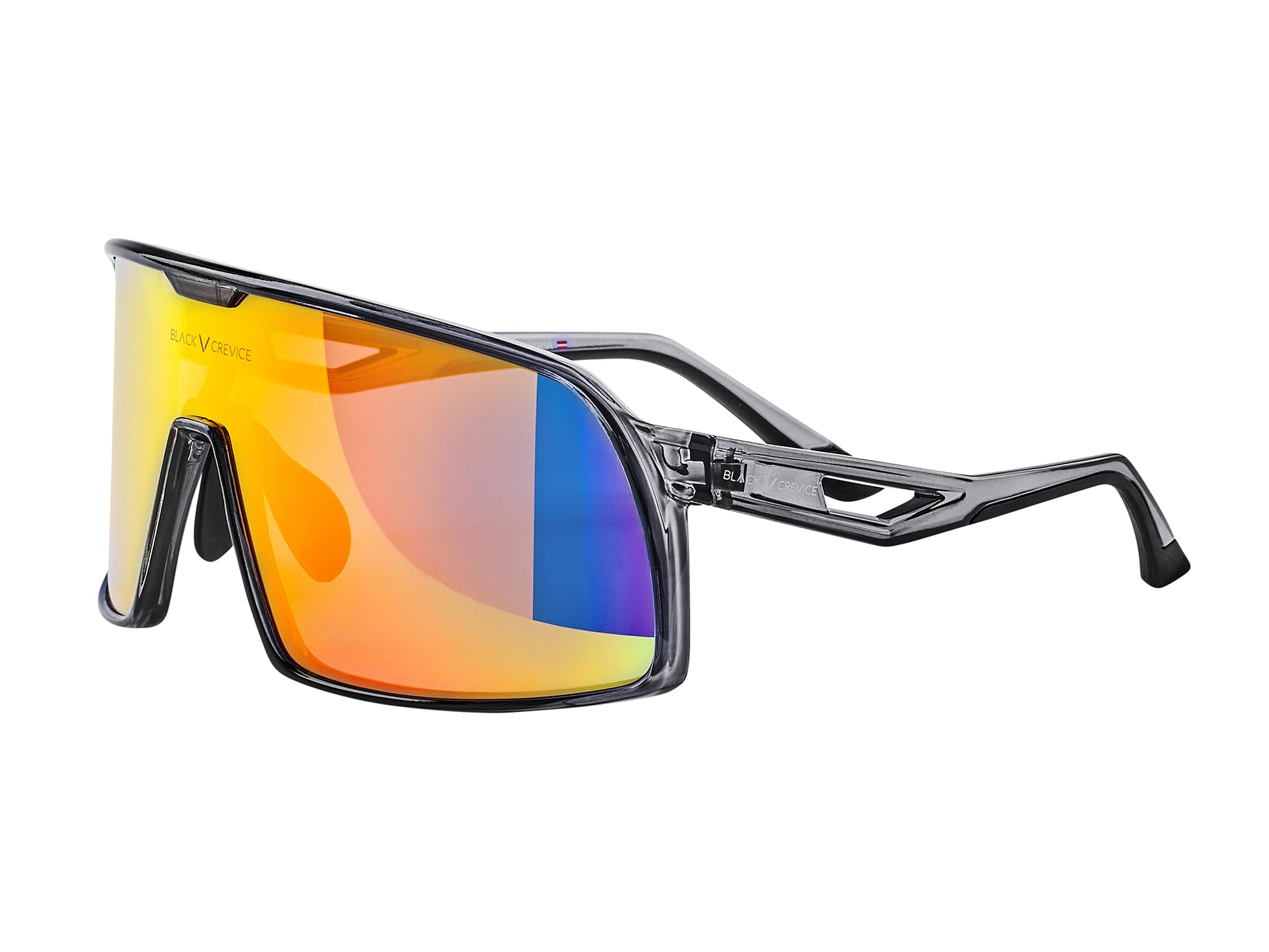 Black Crevice Occhiali sportivi neri, unisex, con lenti cilindriche, custodia e sacchetto in micropile, occhiali da sole sportivi con protezione UV al 100%, occhiali sportivi con naselli gommati e