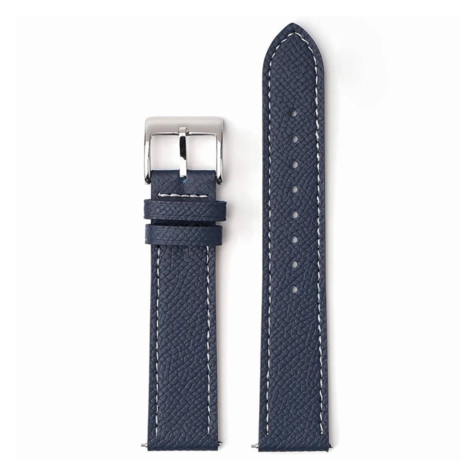 Uhrenarmband， Uhrenarmband aus Kalbsleder mit Schnellverschluss, handgefertigt, Palmenmuster, Armband(Navy Blue Wh Line,18mm)