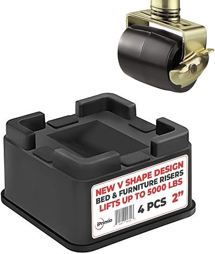 iPrimio Elevadores de cama apilables, se adaptan a ruedas giratorias, redondos, elevadores de 3 pulgadas, paquete de 6 resistentes, hasta 5000