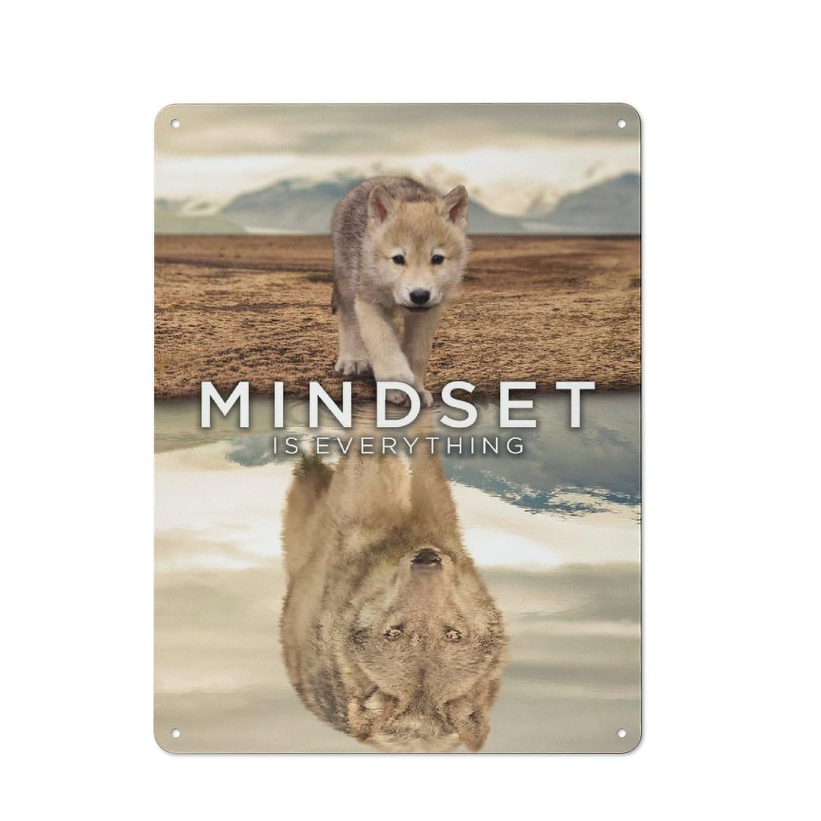 Junmoney Style-11 Metal Sign 40X30cm With Mindset Is Everything Wolf For Hallway Wall, Vintage Decor, For Vintage Wall Decor Fans, For Themed Room Decoration