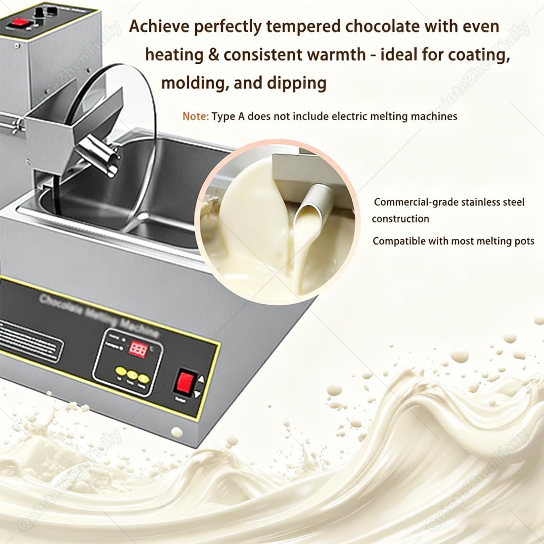Máquina de templado de chocolate, derretidor eléctrico de acero inoxidable con rueda mezcladora, ideal para panaderías y confiterías, mezclador de chocolate de alto rendimiento