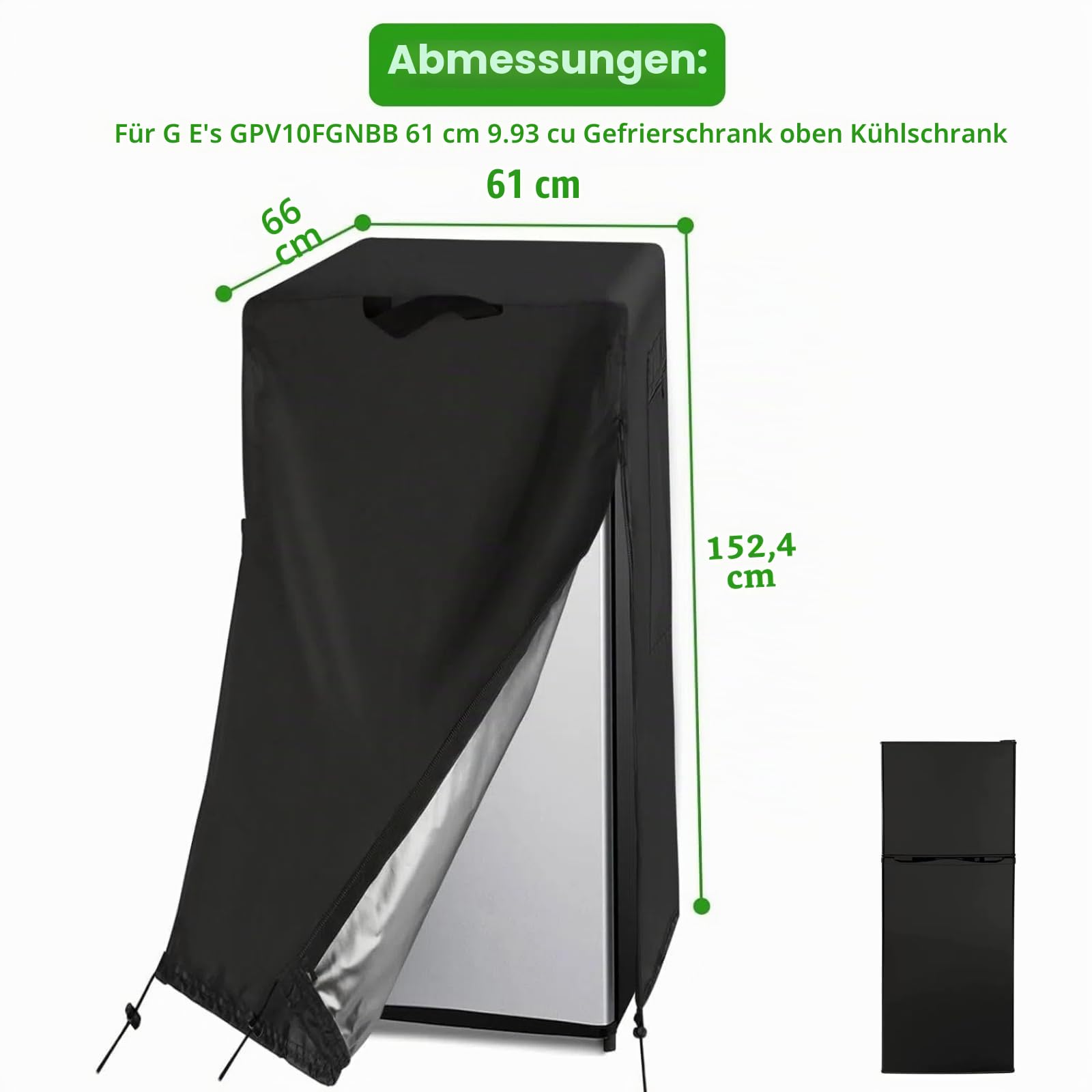 Kühlschrankabdeckung, wasserdichte und staubdichte Abdeckung zum Schutz von Standgefrierschränken/Getränkekühlschränken – Geeignet für Kühlräume (61 cm B x 66 cm T x 152 cm H)