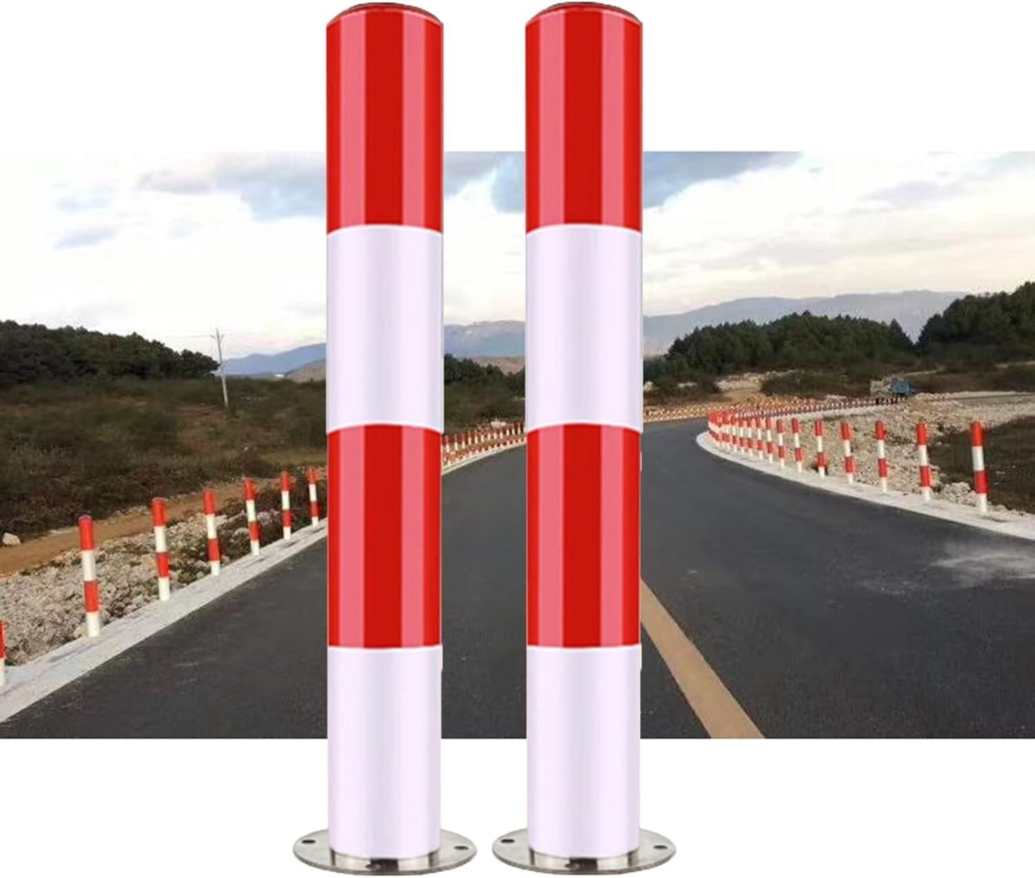 JYBNBBE Construction Cone Traffic Delineator Post Delineator Post Cones for Parking Lot, Bollard Post with Reflective Tape for Driveway Walkway Sidewalk Restaurant Hotel Parking,2pack-75cm/29.5in