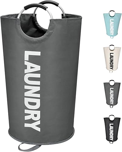 Cesta de lavandería grande de 90 litros, cesta de ropa alta independiente, bolsa de lavandería plegable, impermeable con asas de aluminio protegidas