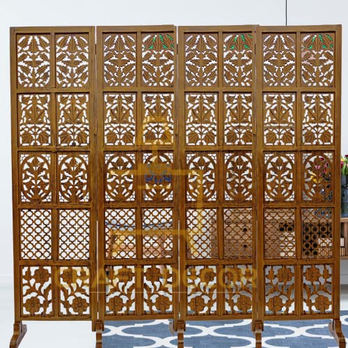 Image of Wooden Room Partition Screen Divider with Stands for Living Room & Bedroom | Folding Wooden Separator & Panel Room Partition Wall for Office & Salon