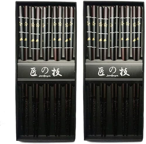 JapanBargain Palillos de bambú reutilizables de 4507 x 2 pulgadas chinos coreanos de madera palillos para el cabello 5 pares en caja de regalo aptos