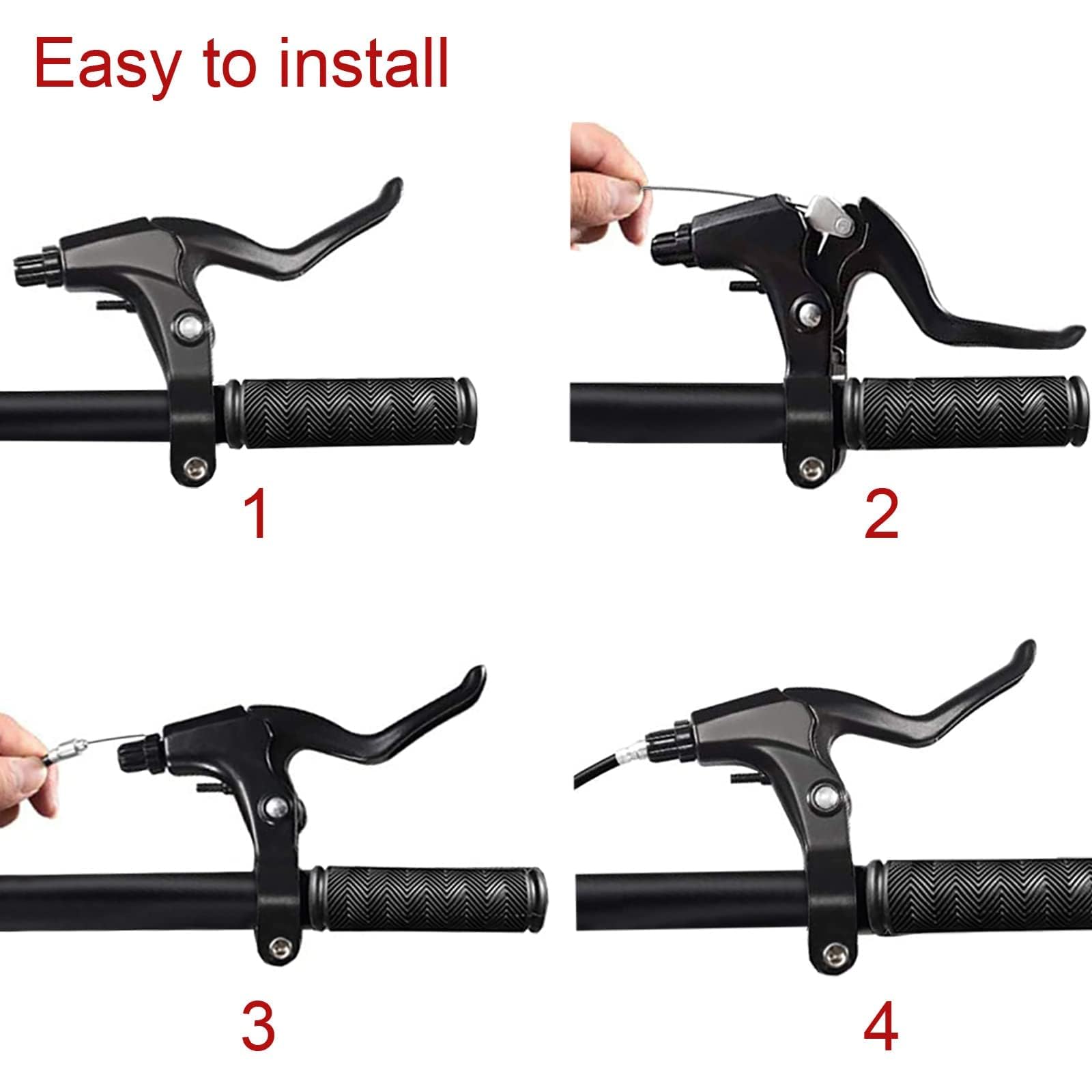 Kit freno per bicicletta 4, inclusi 2 cavi anteriori e posteriori, leve freno in lega di alluminio 2 pezzi, adatte per mountain bike, bici da strada e auto da corsa (nero)