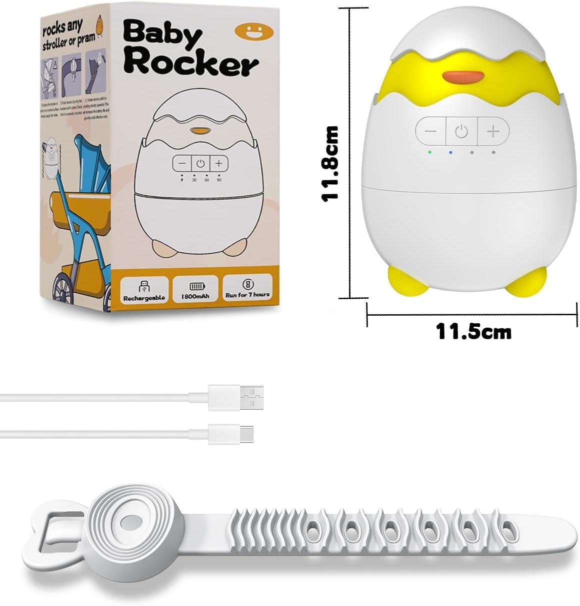 Robofun Baby Rocker-Diseño original-Columpio Para Cochecito De bebé, Temporizador De 30/60/90 Minutos, Carga USB-C, 3 Ajustes De Intensidad - Apta Para Todos Los Cochecitos