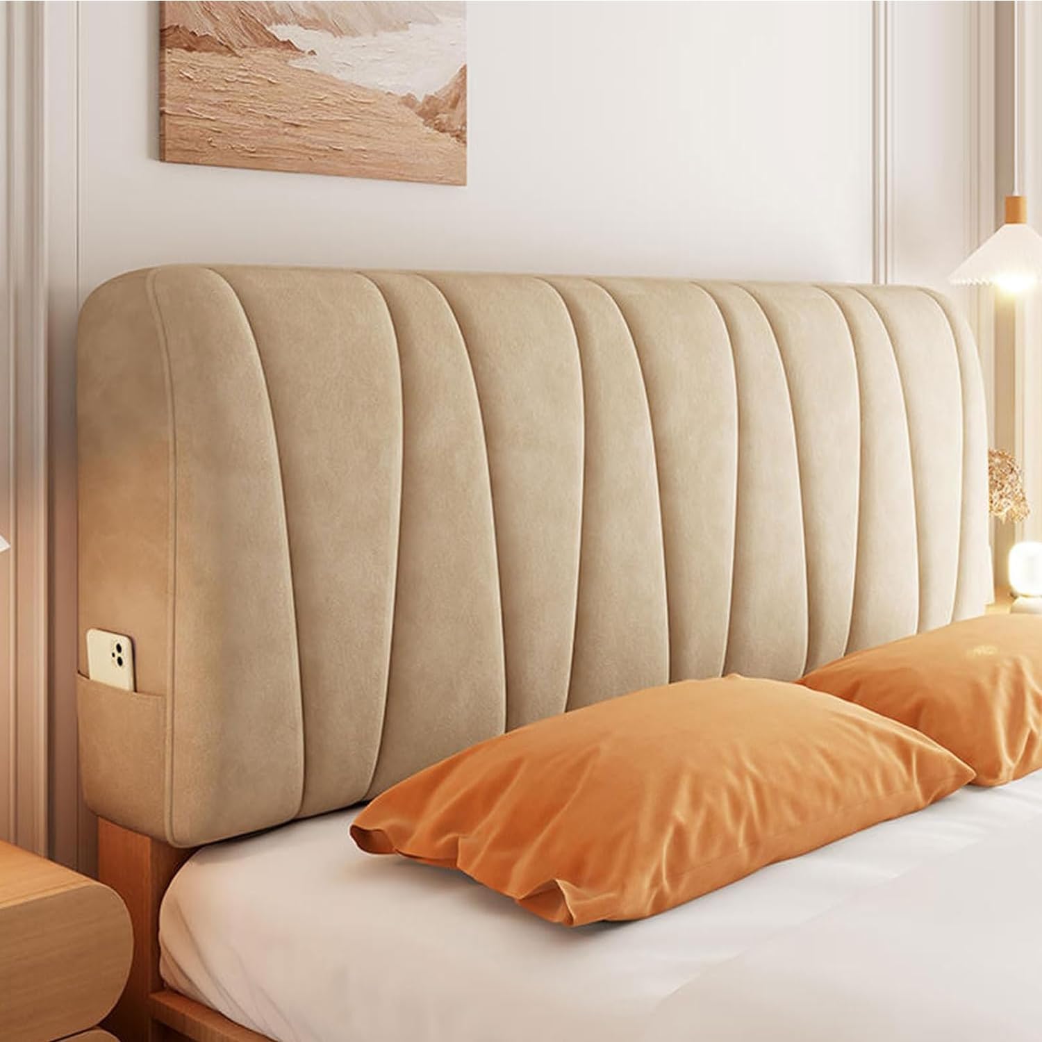 Funda elástica de terciopelo para cabecero de cama, 100 cm, lavable y resistente al polvo, acolchado suave, diseño todo incluido