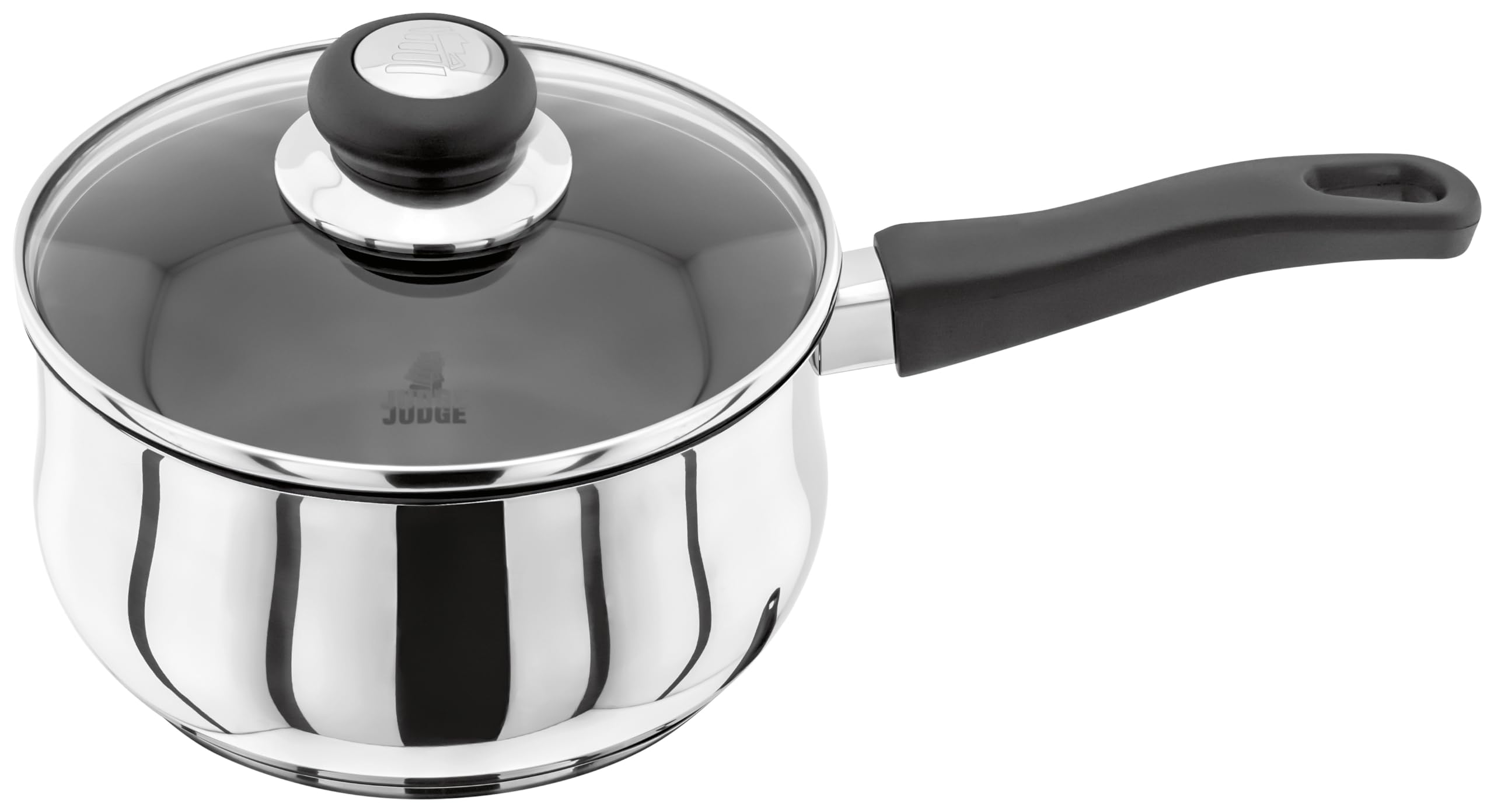 Judge Saucepan Vista Stainless Steel Non-Stick Large 18Cm 1.8L, Shatterproof Vented Glass Lid, Induction Ready, Oven Safe