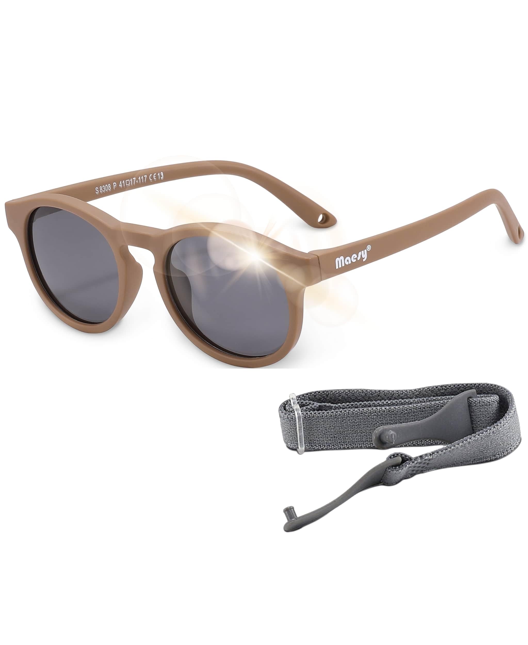 Maesy Gafas de sol Bowi Baby - 1-3 años - Flexibles - Correa elástica ajustable - Protección polarizada UV400 - Niños y niñas pequeños - Redondas