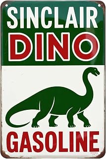 Sinclair Dino Gasoline (Gas Fuel) tin sign (Vintage Dinosaur Metal Sign) for Garden & Yard Bar, Porch, Garage Home Decor 8 X 12, easy to hang