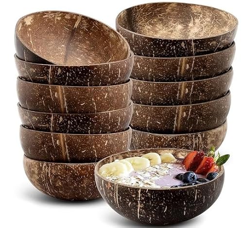 12 cuencos de cáscara de coco natural, 450 ml, cuencos orgánicos de acai para batidos, ensalada de coco para regalos, decoración de cocina y fiesta, yogur