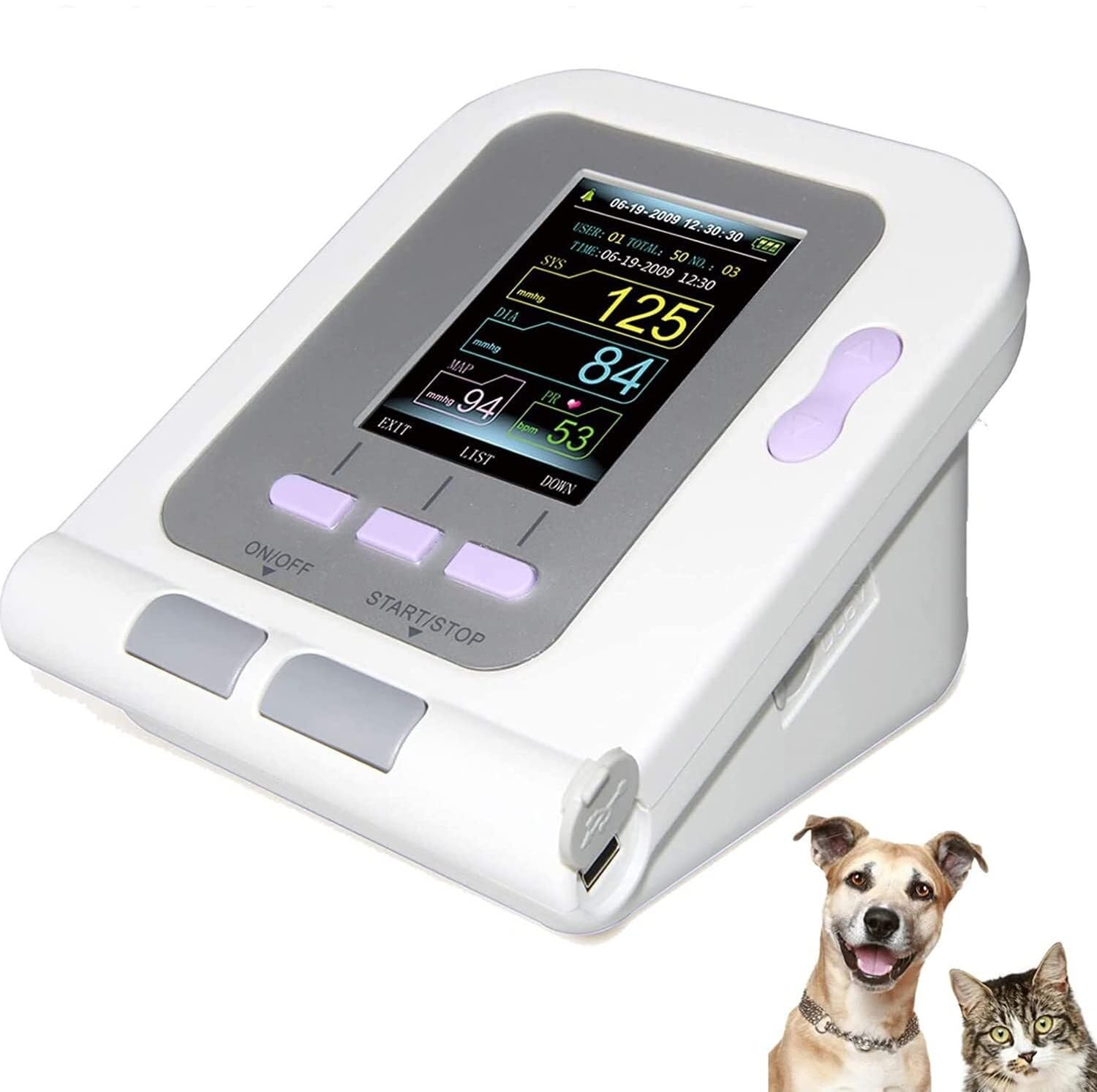 Monitor Digital de presión Arterial Veterinaria, Manguito de Monitor, Cuidado de Animales for Perros/Gatos/Mascotas, esfigmomanómetro electrónico de 3 Modos y 3 puños