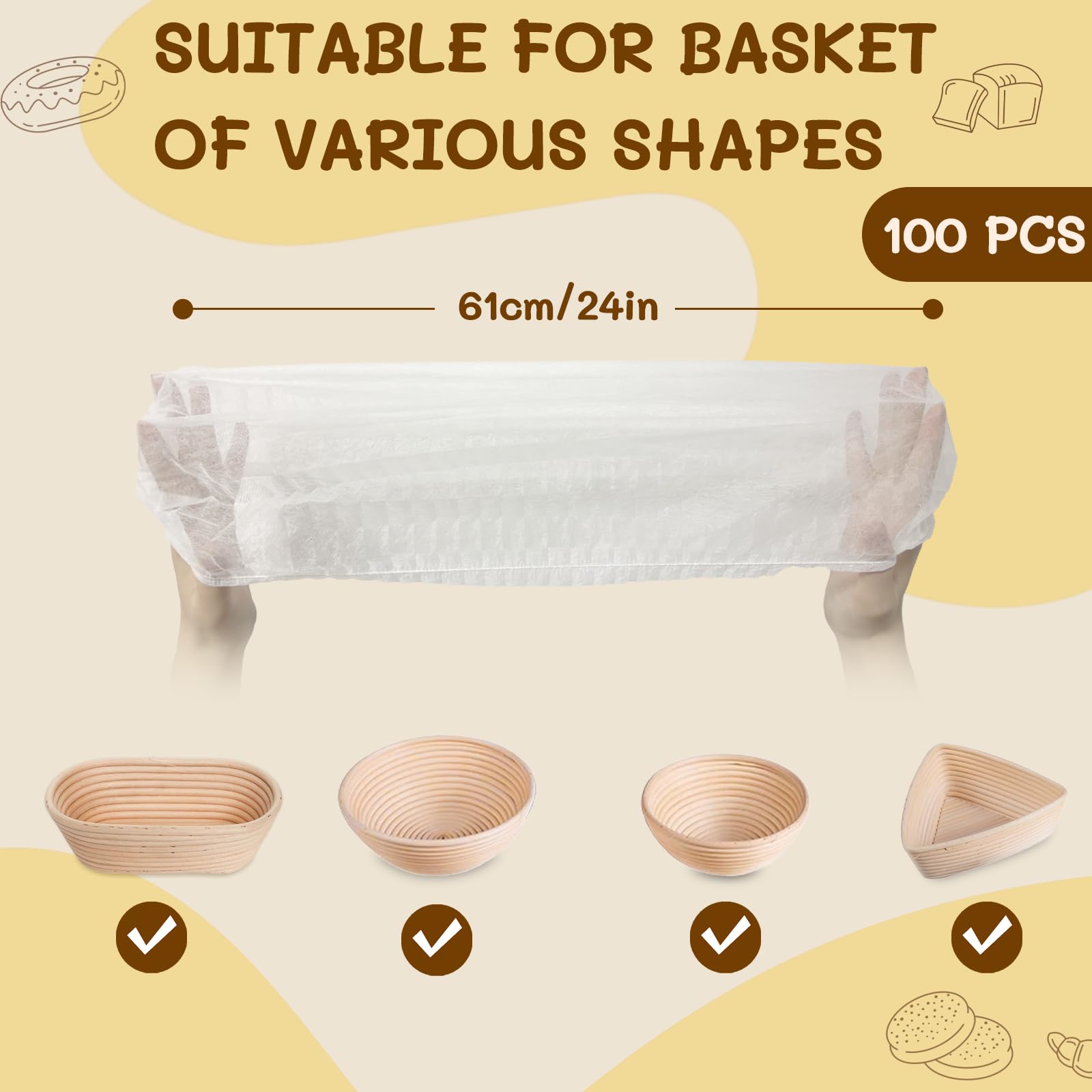 100 Pcs Disposable Non Woven Banneton Liners Non Stick Bread Proofing Basket Covers for Sourdough Dough Rising, Perfect for Bread Baking Supplies