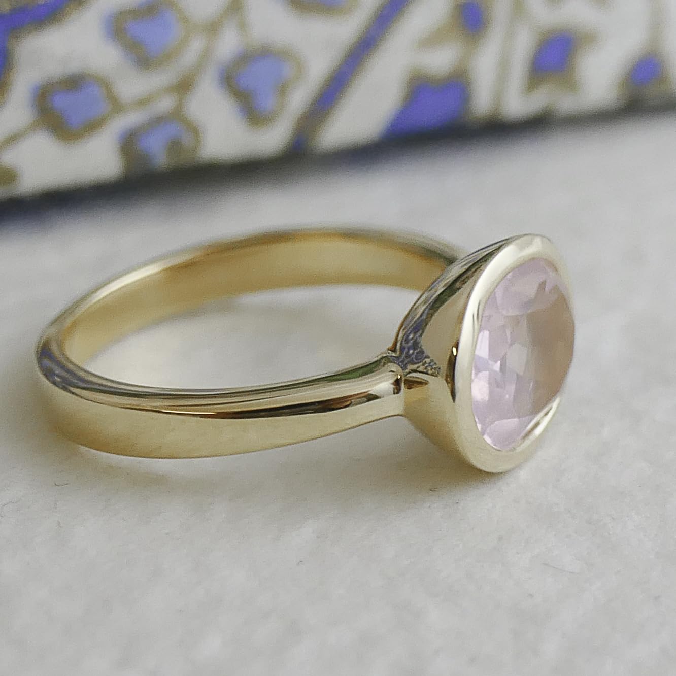 Rosenquarz vergoldet 925 Silber Ring