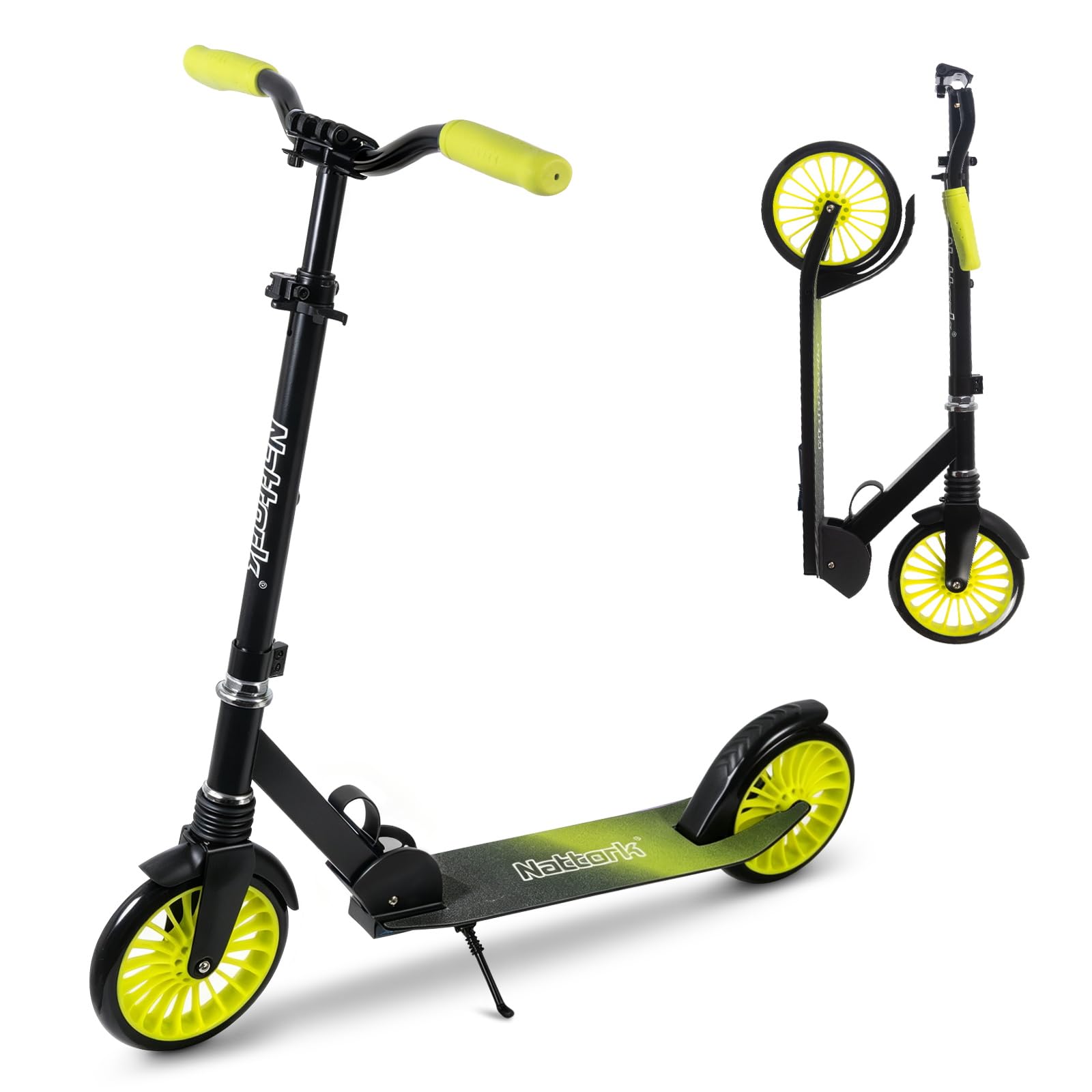 Nattork Kick Scooter for Age 6+ Kids Teens Adults, Max Load 240 LBS, Adjustable Height Foldable with 8" Large Wheels, Anti-Shock Suspension