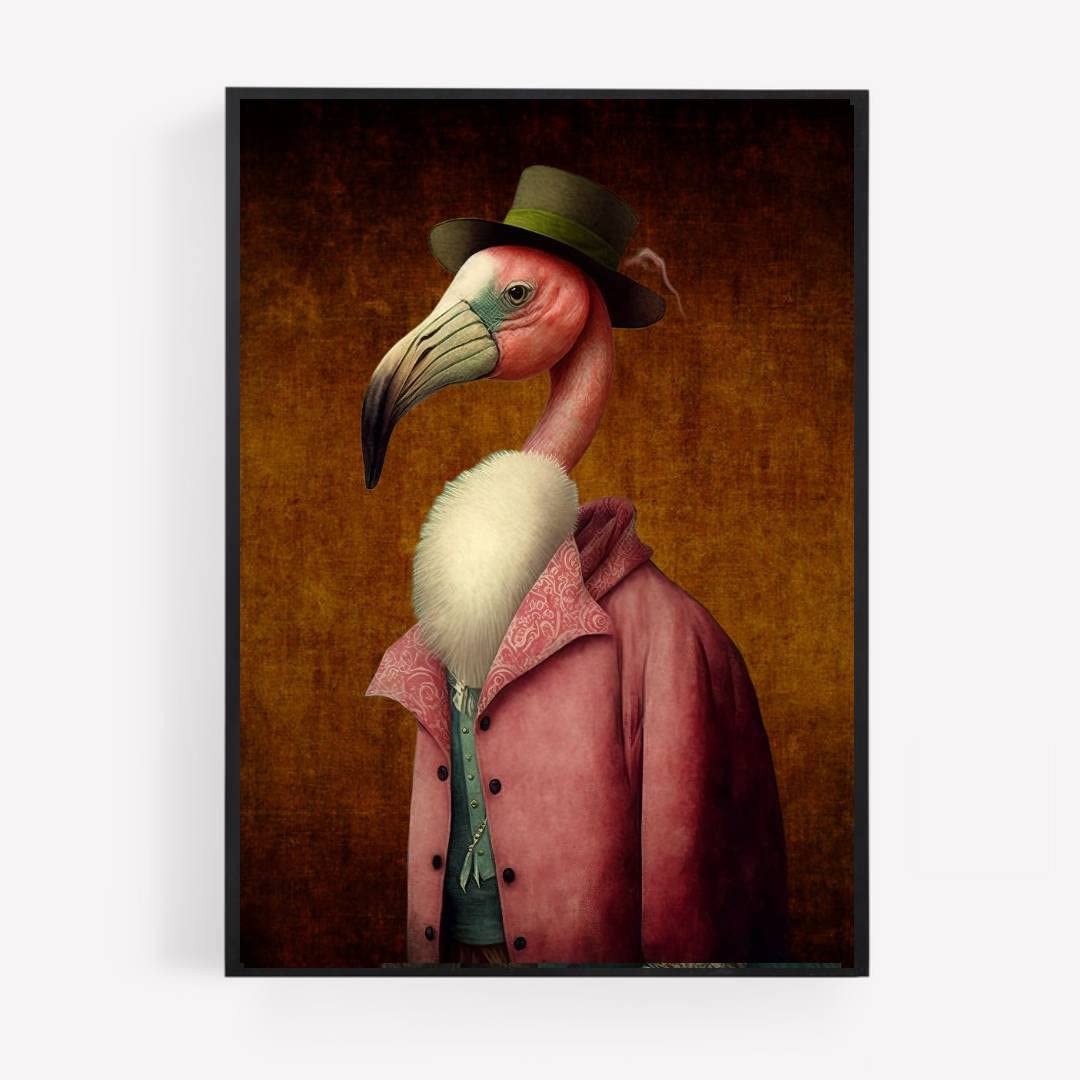 Gfc Black White Royal Flamingo Animal Print Picture Poster Vintage Style A4 Unframed Fancy Dress Victorian Gift Stem Punk Wall Art Home Decor Decorating